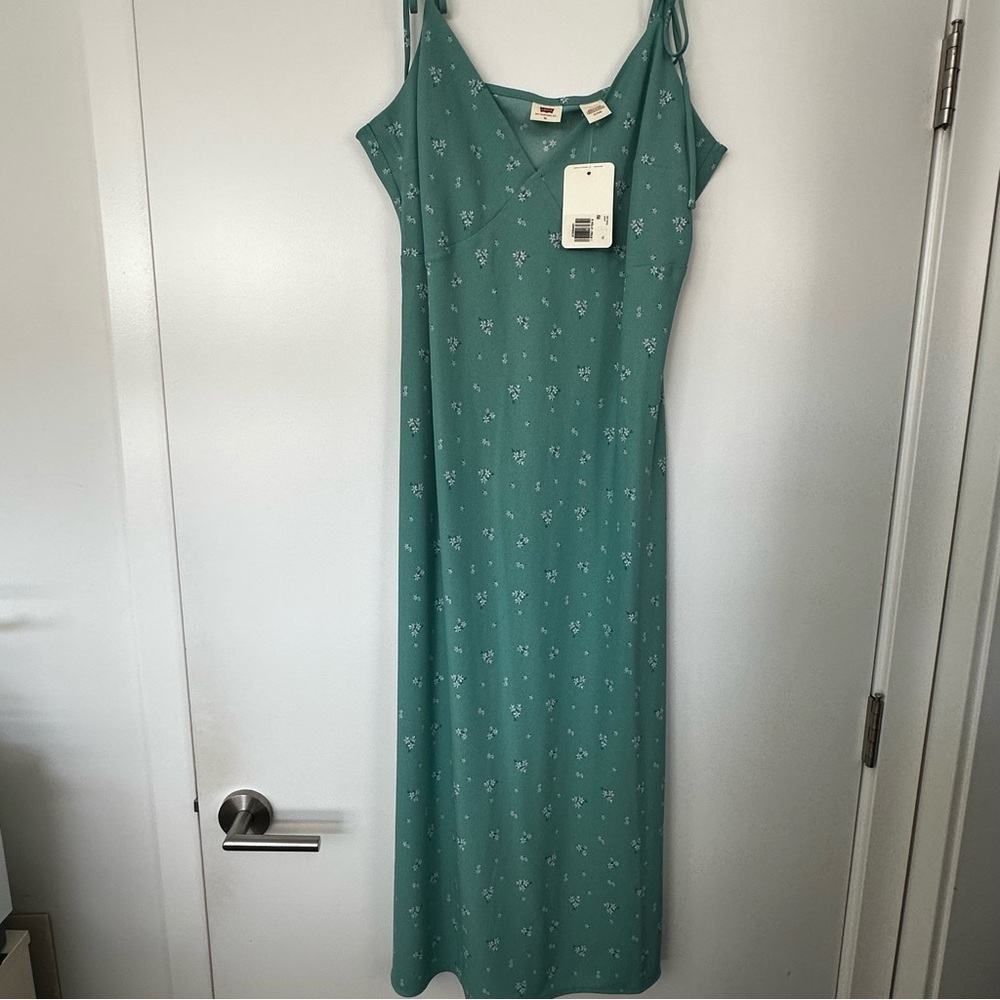 Levi’s Green Floral V-Cut Long Sleeveless Dress Size XL New!